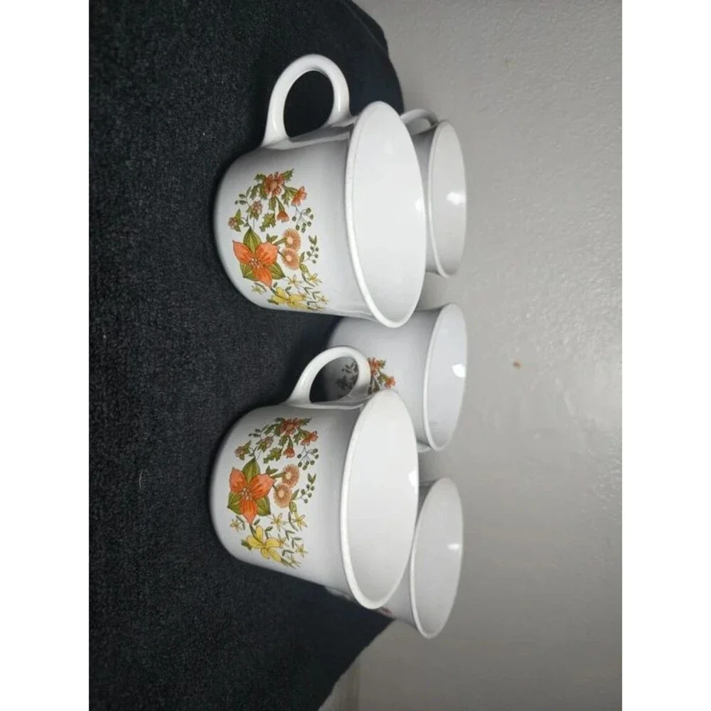 Vintage Corelle Indian Summer Coffee Mugs Set of 5 Hook Handle Corning Flowers